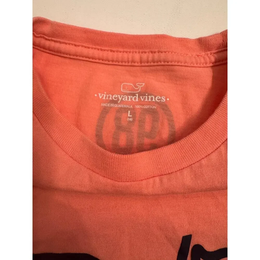 Youth L (16) Vineyard Vines Baseball 98 T-Shirt Short Sleeve Salmon 100% Cotton